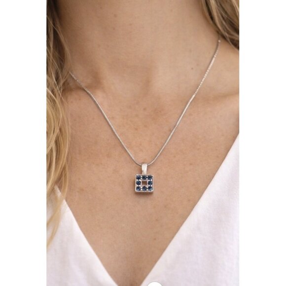 Jewelry - Vintage Sterling Silver 925 Italy Dainty Blue Crystal Square Pendant Necklace